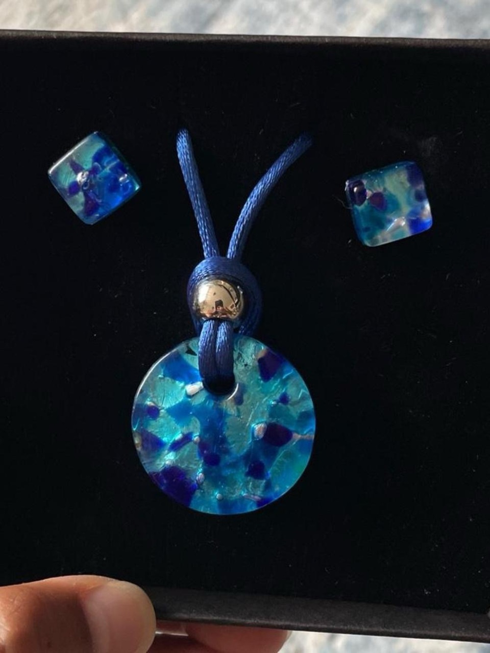 Murano Glass Blue necklace & Stud Earring Set